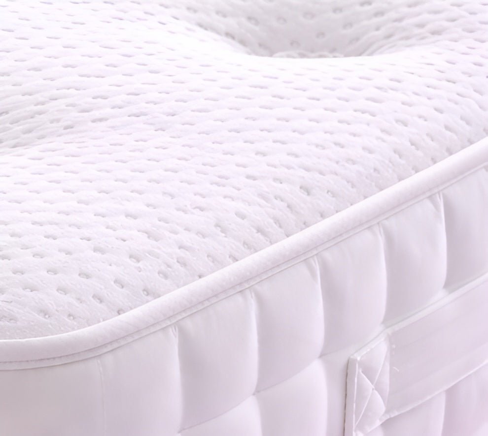 Close-up of quilted edge and stitching on Asquith orthopaedic pocket sprung mattress